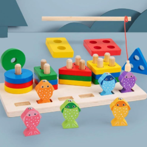 1 Set Montessori Magnetic Fishing & Shape Matching Board - Wooden Puzzle, Stacking Blocks, Math Counting Toys for Preschool Learning & Development